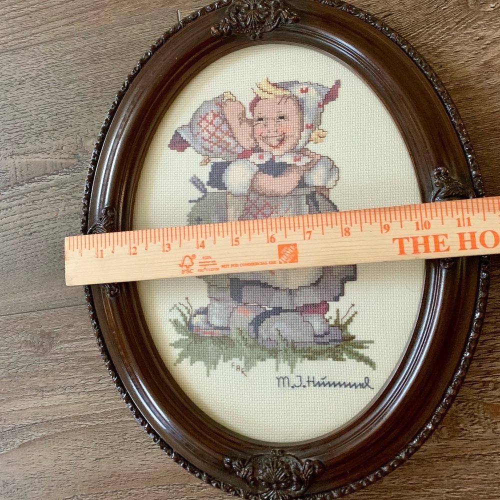 Vintage Wooden Frame Cross Stitch Hummel Picture 11/14” - Picture 8 of 13